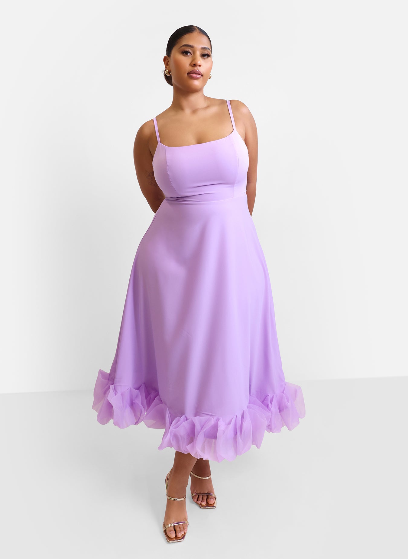 Lilac ruffle dress hotsell