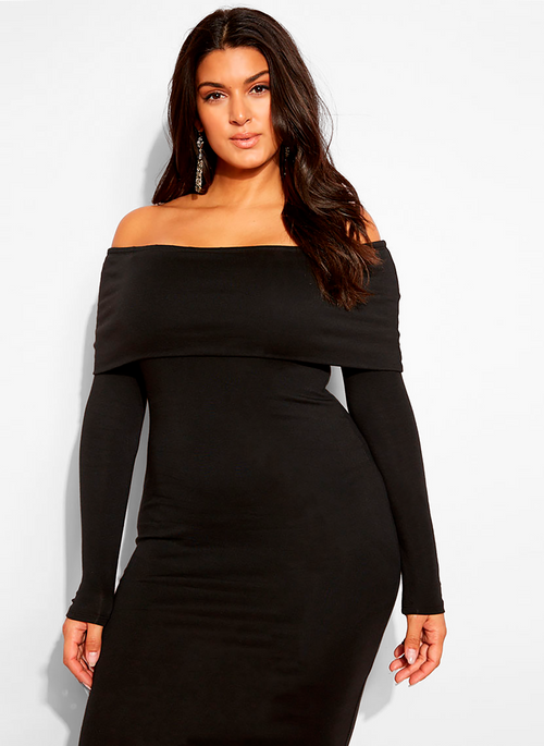 Model Material Over The Shoulder Midi Dress