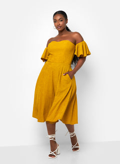 Earned It Textured Skater Midi Dress