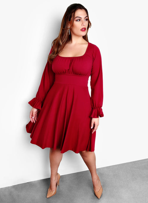 Night To Remember Skater Knee-Length Dress - Burgundy