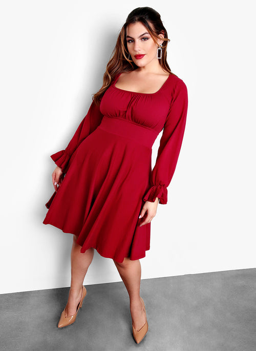 Night To Remember Skater Knee-Length Dress - Burgundy