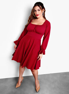 Night To Remember Skater Knee-Length Dress - Burgundy