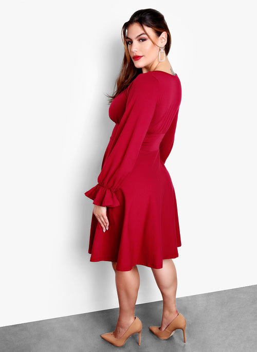 Night To Remember Skater Knee-Length Dress - Burgundy