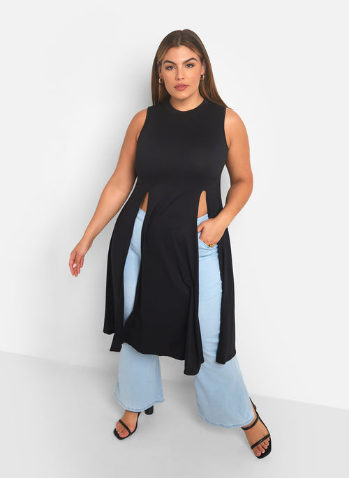 Not Over Me Double Slit Longline Top