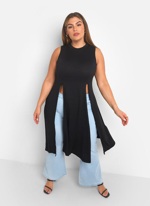 Not Over Me Double Slit Longline Top