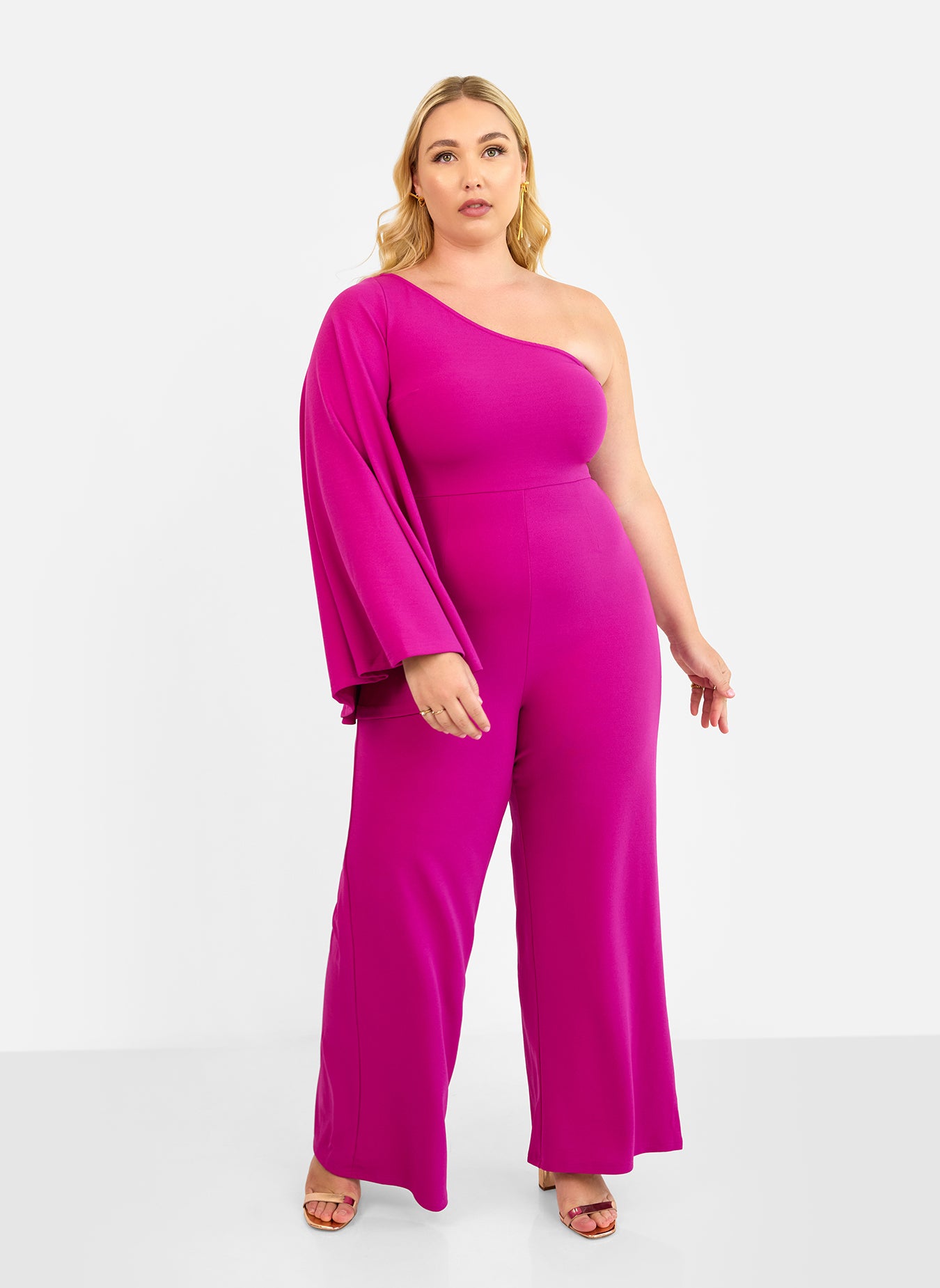 Opal Extreme Single Sleeve Wide Leg Jumpsuit Magenta REBDOLLS