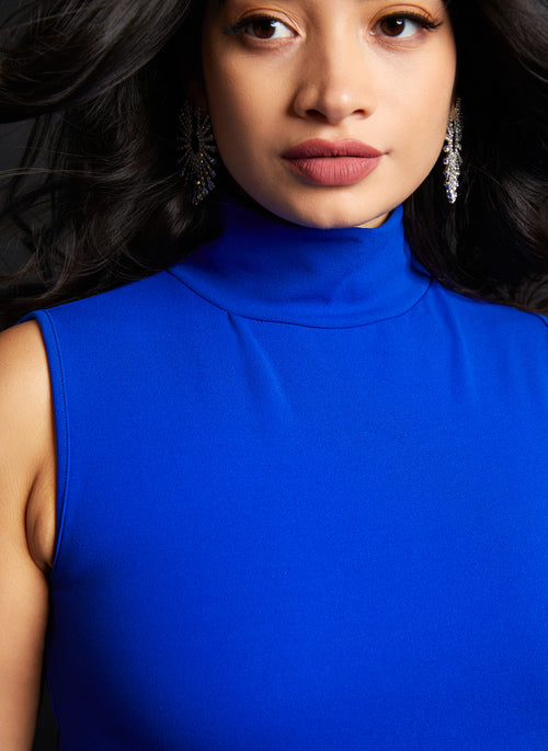 Pisces Crepe High Neck Midi Skater Dress