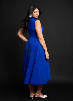 Pisces Crepe High Neck Midi Skater Dress