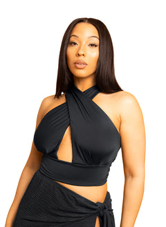 Robin Cross Over Crop Top - Black