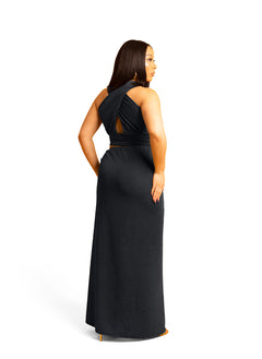 Dawn Textured Side Tie Maxi Skirt - Black