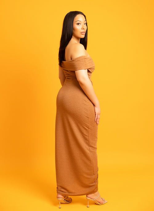 Jacqueline Ruched Over The Shoulder Textured Maxi Dress