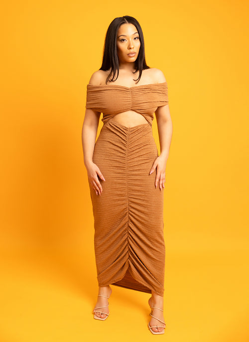 Jacqueline Ruched Over The Shoulder Textured Maxi Dress