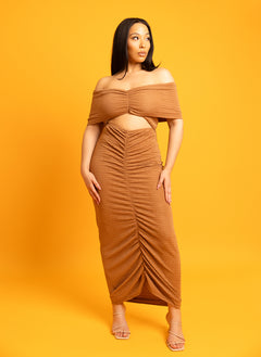 Jacqueline Ruched Over The Shoulder Textured Maxi Dress