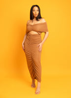 Jacqueline Ruched Over The Shoulder Textured Maxi Dress