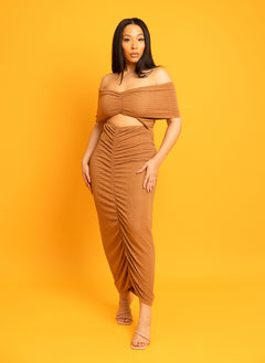 Jacqueline Ruched Over The Shoulder Textured Maxi Dress