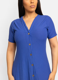 Lori Button Down Ribbed Maxi Dress