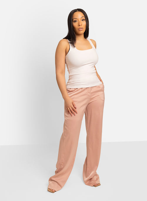 Essential Ribbed Squared Neck Tank - White