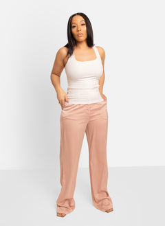 Essential Ribbed Squared Neck Tank - White