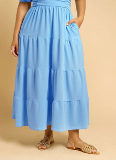 Lana Ruched Skater Tiered Maxi Dress - Blue