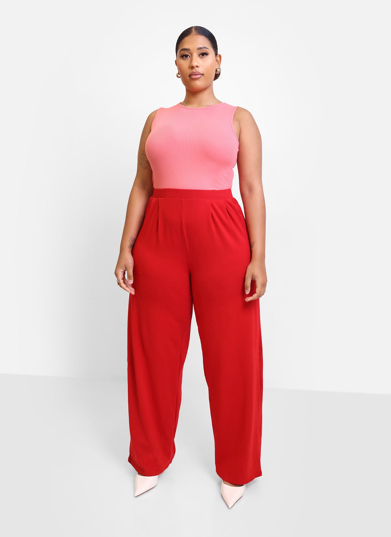 Essential Pleated Cotton Pants - Red