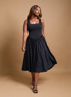 Lillian Asymmetrical Waist Skater Midi Dress