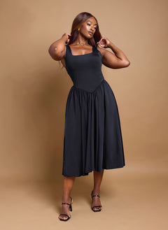 Lillian Asymmetrical Waist Skater Midi Dress