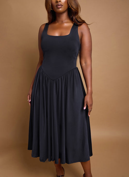 Lillian Asymmetrical Waist Skater Midi Dress