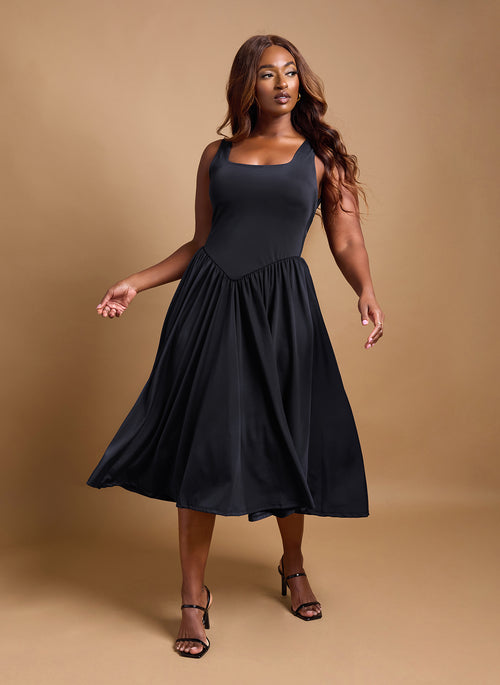 Lillian Asymmetrical Waist Skater Midi Dress