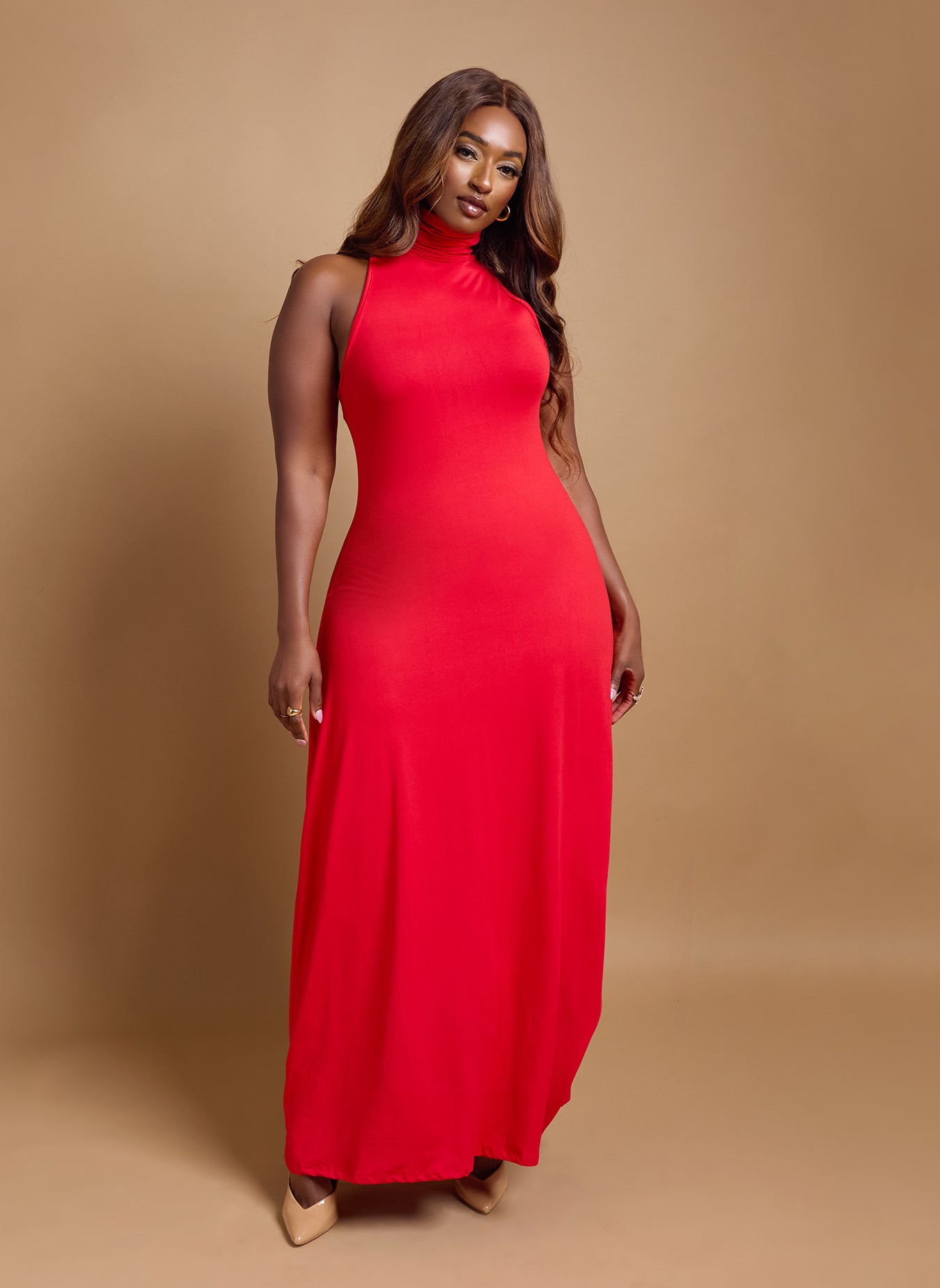 Rebdolls Women's Kimmy Turtleneck Bodycon Maxi Dress - Red - 1X Rebdolls Women's Kimmy Turtleneck Bodycon Maxi Dress - Red - 1X
