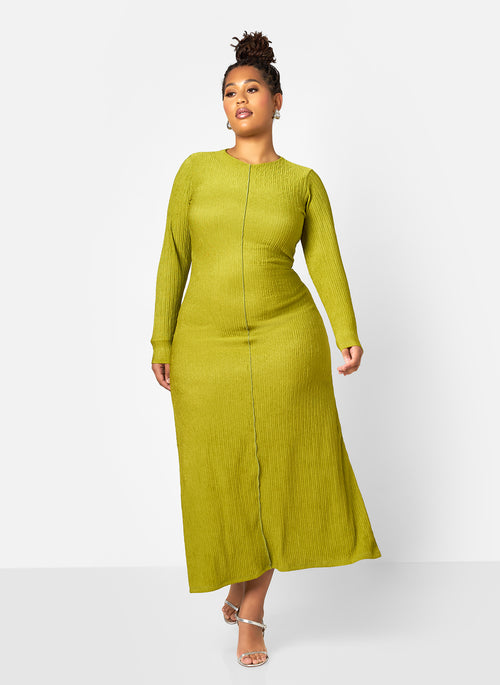 Icelyn Textured Long Sleeve Maxi Slip Dress - Chartreuse