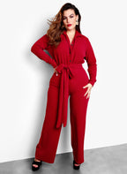Running The World Button Up Wide Leg Jumpsuit