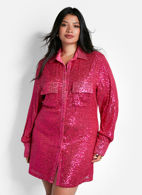 Sapphire Sequin Oversized Shirt Dress