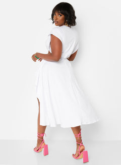 Selfie Ready Cut Out High Slit Midi Skater Dress - White