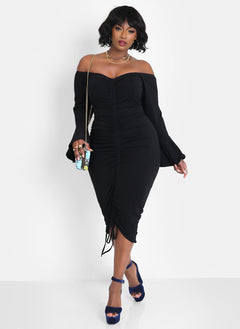 Take Me Back Flutter Sleeve Ruched Bodycon Midi Dress