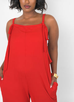 Take Your Time Ribbed Tie Strap Wide Leg Jumpsuit W. Pockets