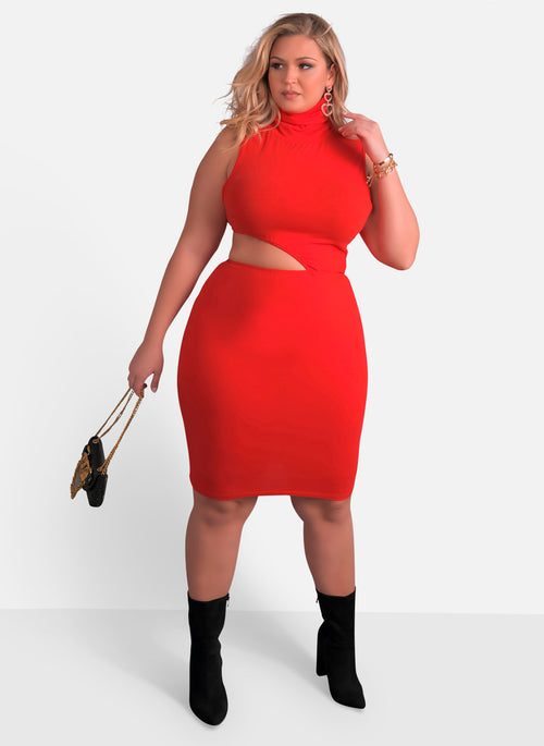 Turn Back Around Cut Out Turtleneck Bodycon Mini Dress