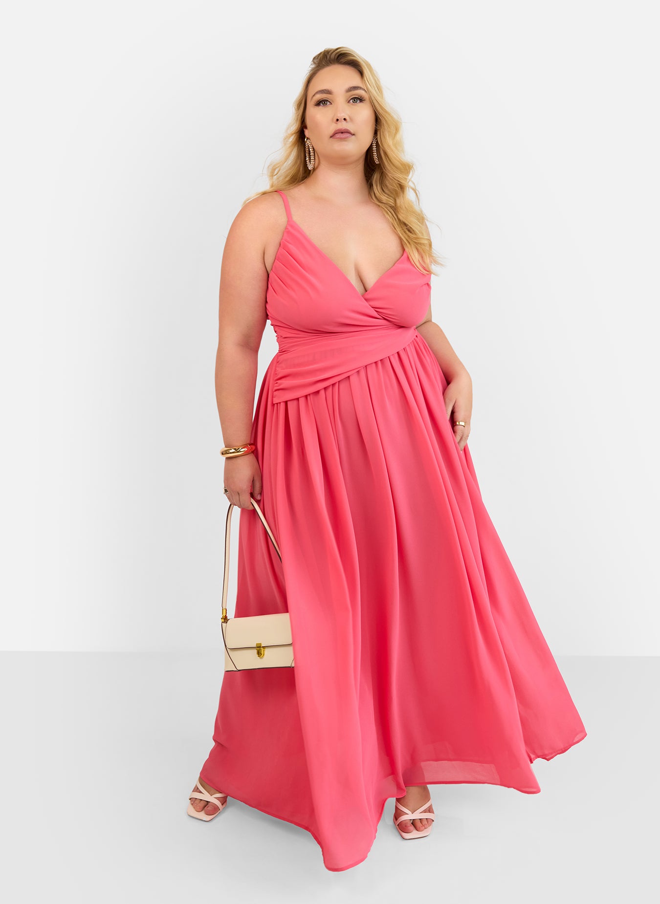 Vittoria Chiffon Drape Maxi A Line Dress - Coral Pink – REBDOLLS