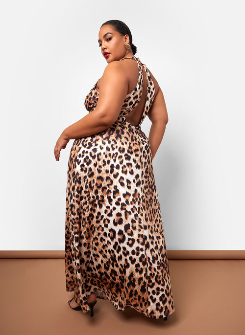 Yasmeen Leopard Open Back Maxi Slip Dress