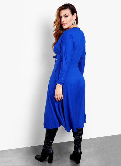 Your Needs Front Tie Skater Midi Dress - Royal Blue