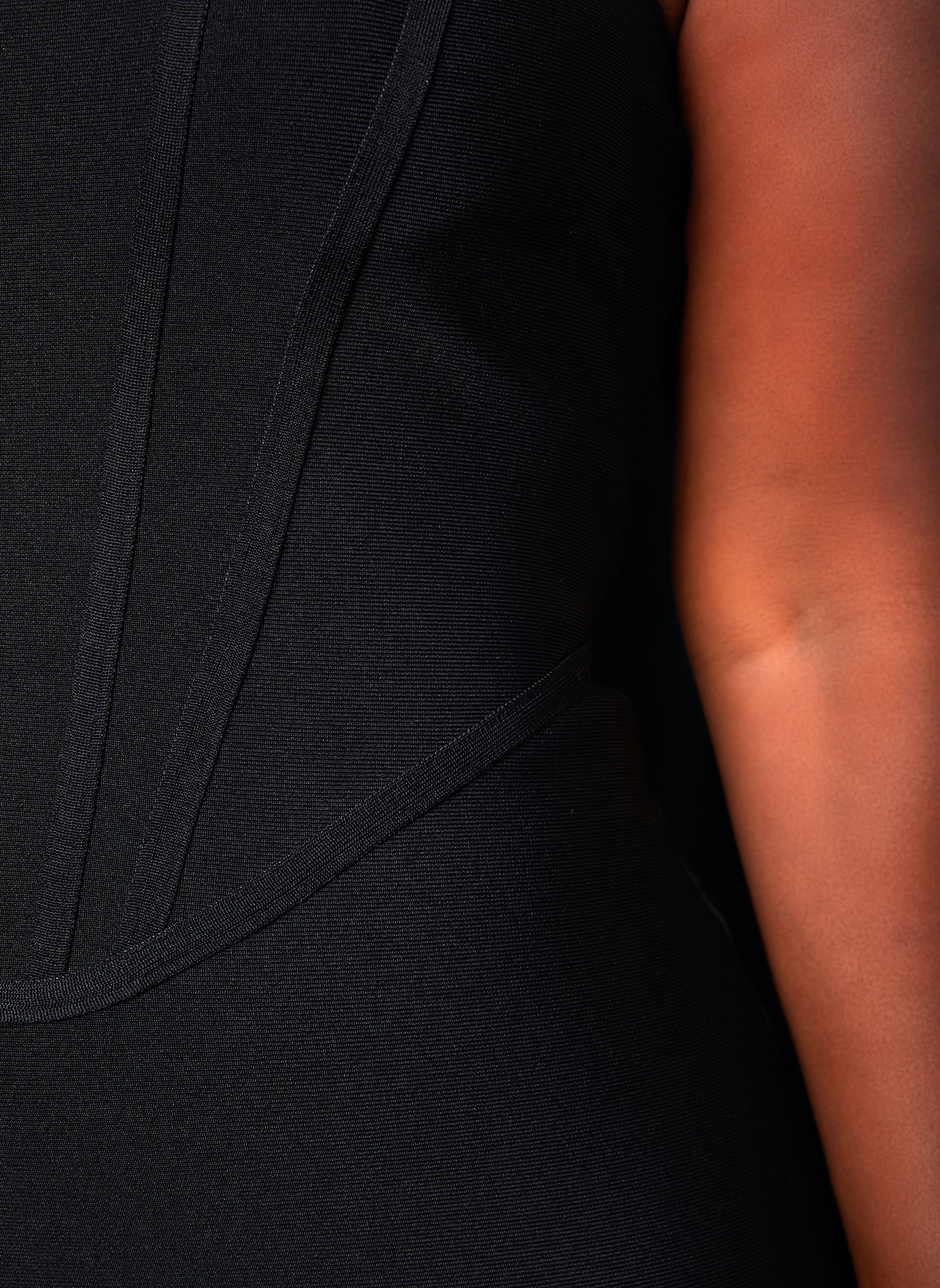 Black Ari Bandage Corset Feathered Hem Midi Bodycon Dress Plus Sizes