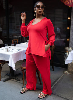 Time To Chill Ribbed Double Slit Oversized Top