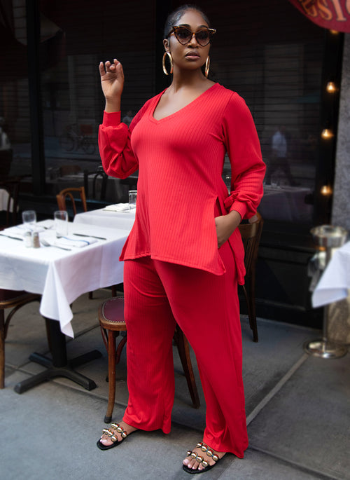 Time To Chill Ribbed Double Slit Oversized Top