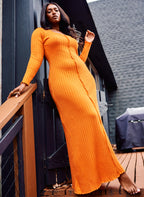Orange Evelyn Ribbed Square Neck Maxi Dress Plus Sizes
