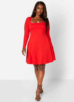 Red JoJo Square Neck Mini Skater Dress Plus Sizes