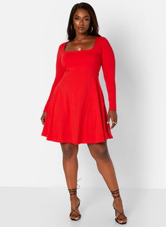 Red JoJo Square Neck Mini Skater Dress Plus Sizes