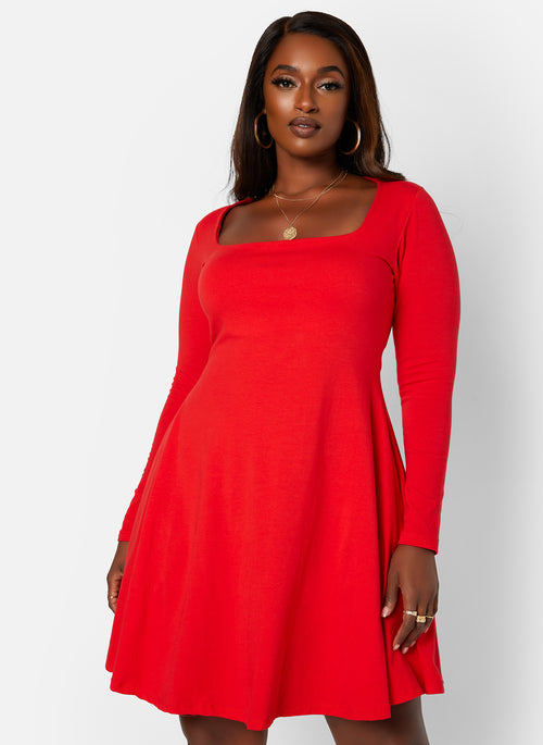 Red JoJo Square Neck Mini Skater Dress Plus Sizes