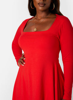 Red JoJo Square Neck Mini Skater Dress Plus Sizes