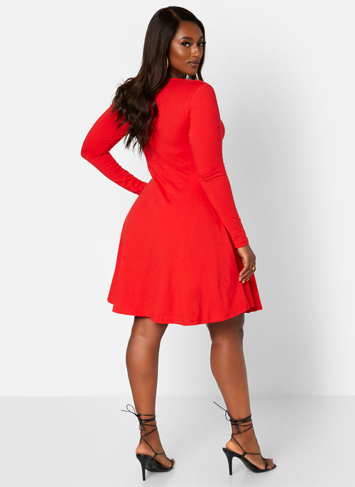 Red JoJo Square Neck Mini Skater Dress Plus Sizes
