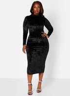 Black Just Last Night Velvet Turtleneck Midi Bodycon Dress Plus Sizes