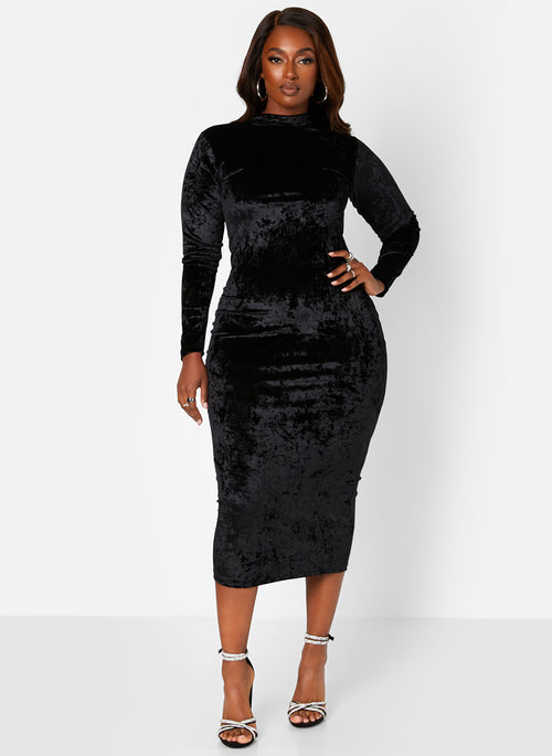Black Just Last Night Velvet Turtleneck Midi Bodycon Dress Plus Sizes